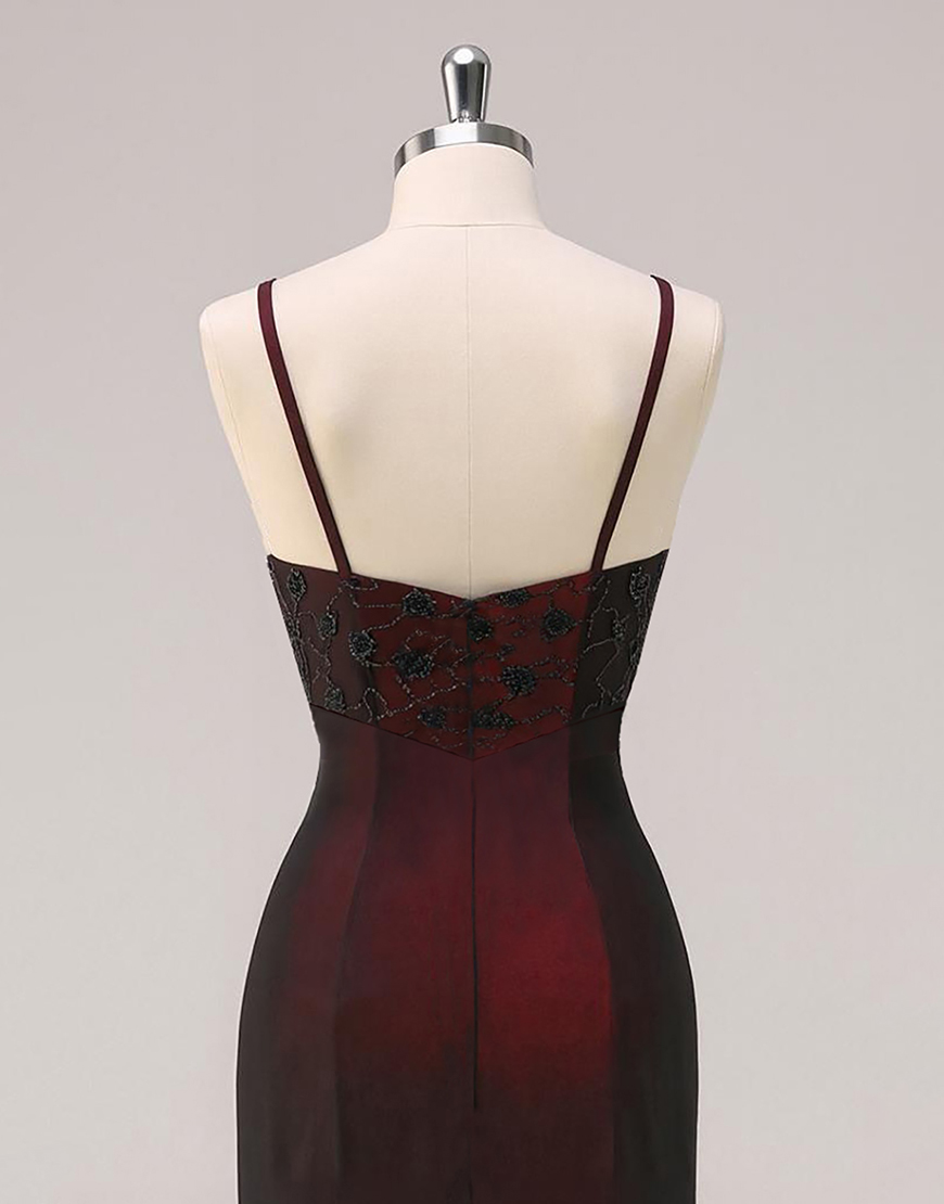 Sparkly Black Red Mermaid Appliqued Long Prom Dress with Beading