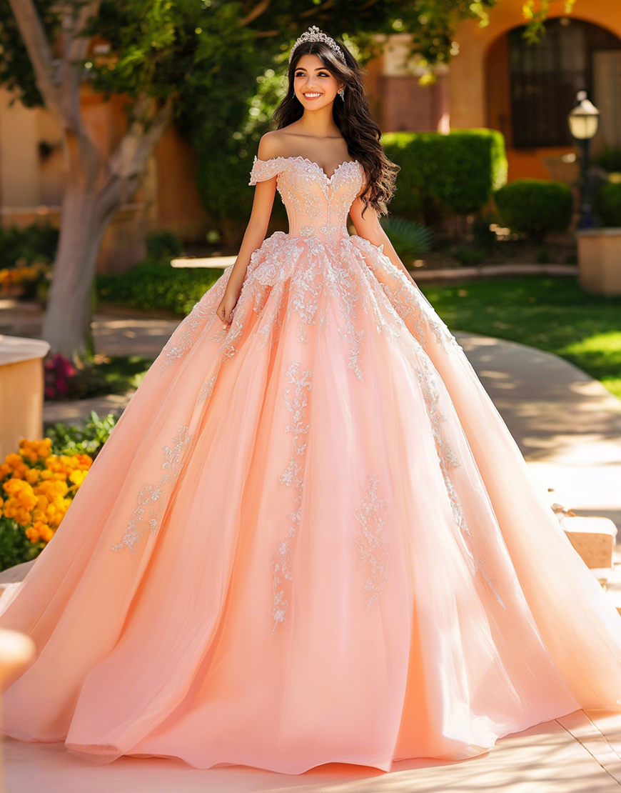 Pink Corset Ball Gown Princess Long Quinceanera Dress with Appliques