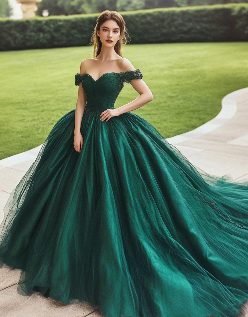 Dark Green Corset Ball Gown Princess Long Quinceanera Dress with Appliques