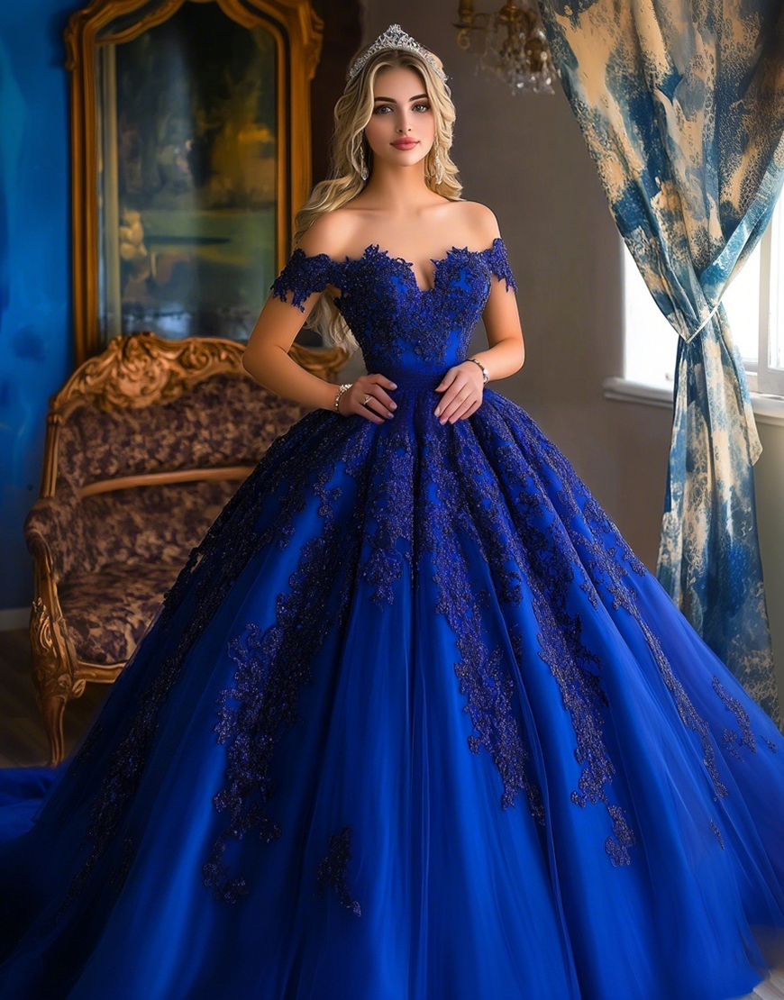 Royal Blue Ball Gown Princess Long Quinceanera Dress with Appliques