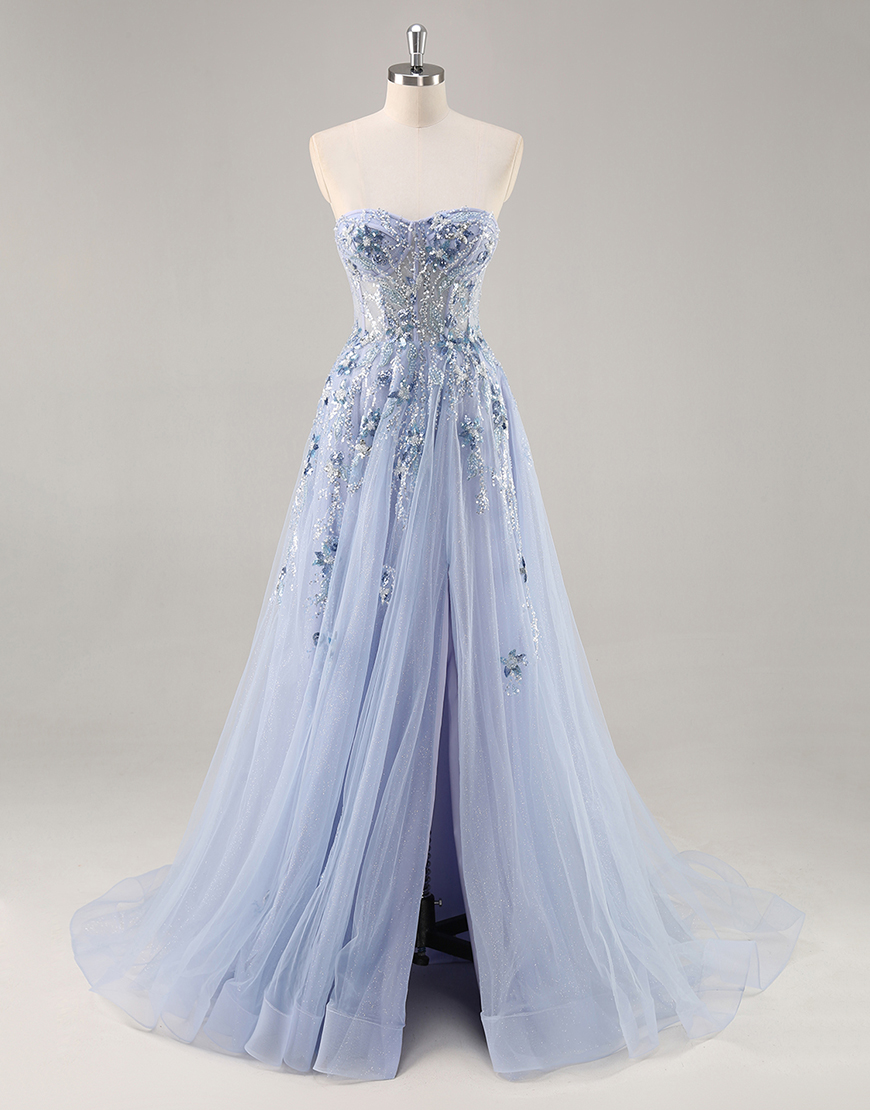 Sparkly Navy Corset Tulle Long Prom Dress with Appliques