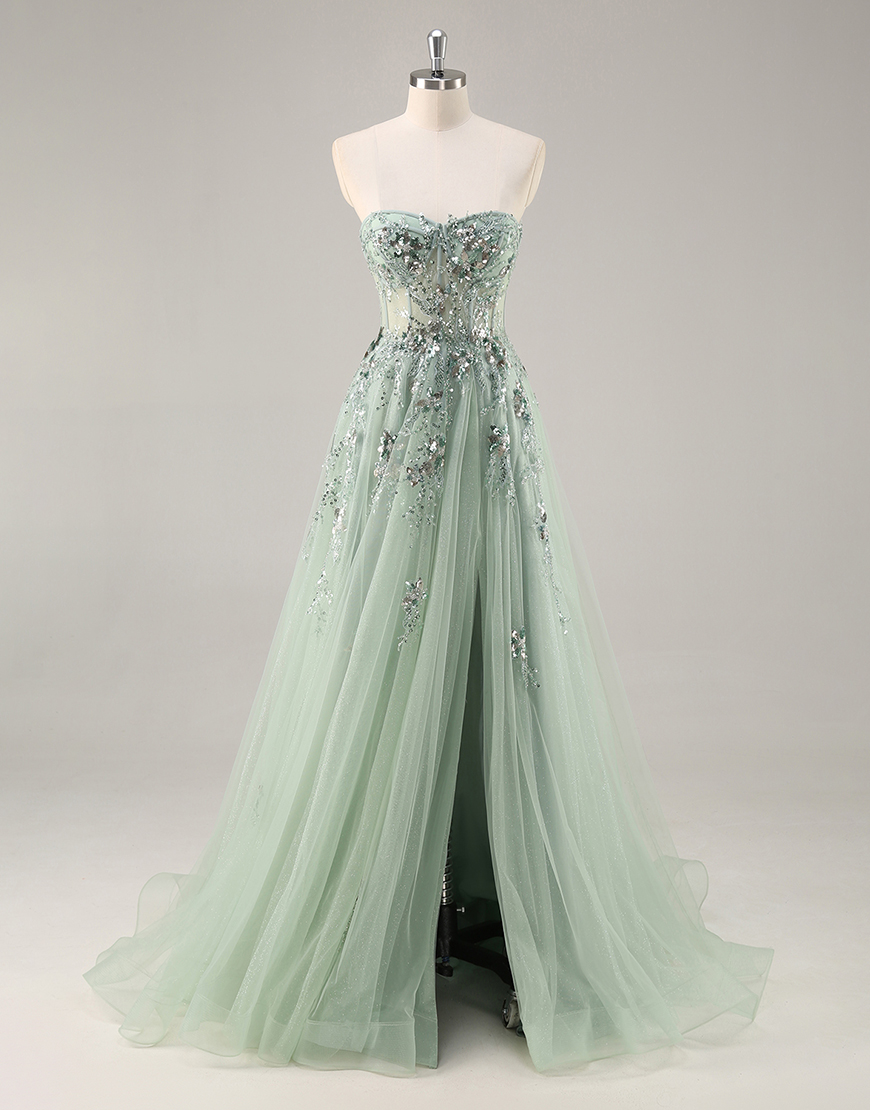 Sparkly Navy Corset Tulle Long Prom Dress with Appliques