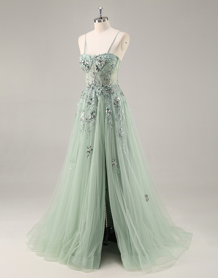 Sparkly Navy Corset Tulle Long Prom Dress with Appliques