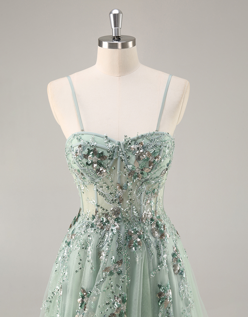 Sparkly Navy Corset Tulle Long Prom Dress with Appliques