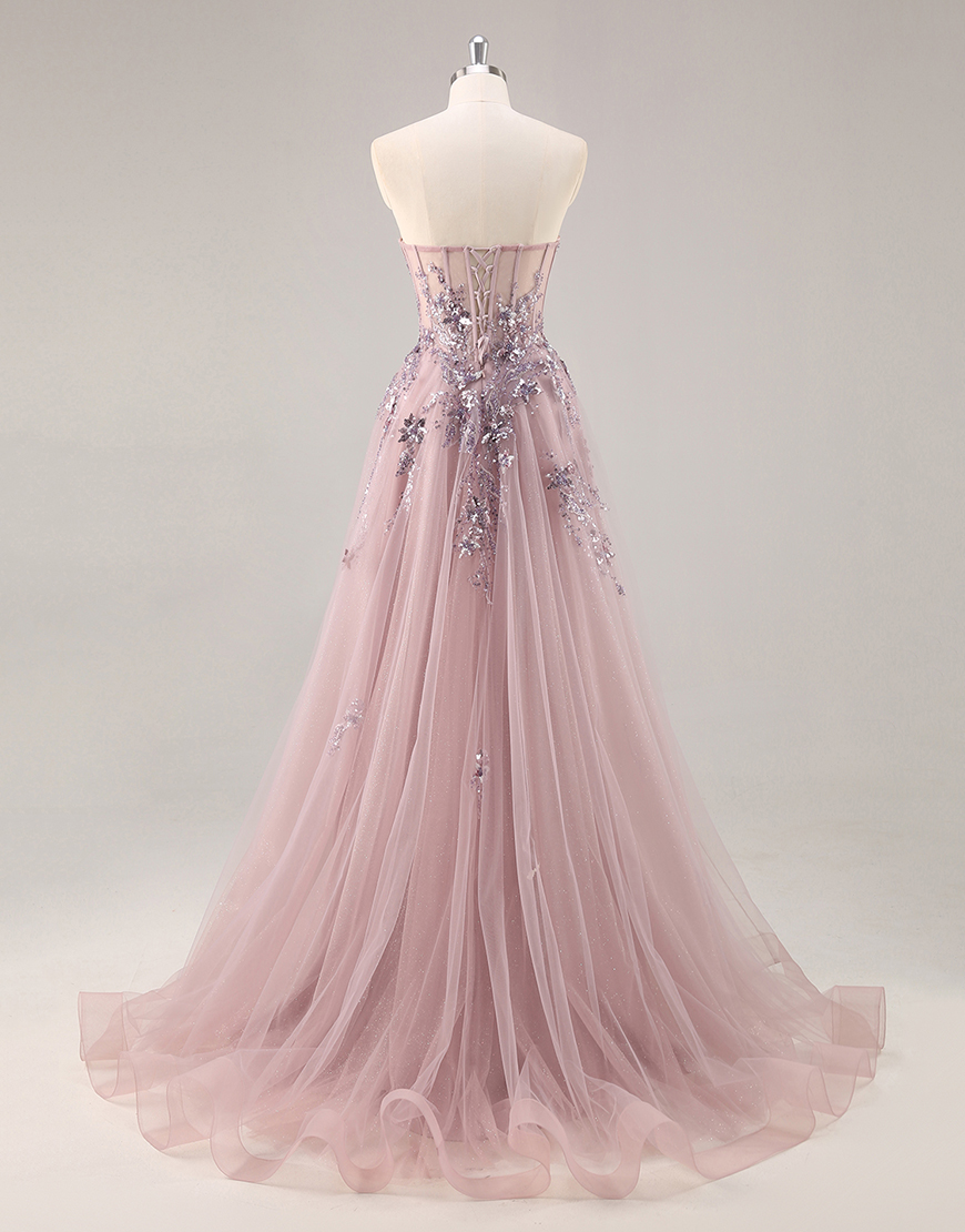 Sparkly Navy Corset Tulle Long Prom Dress with Appliques