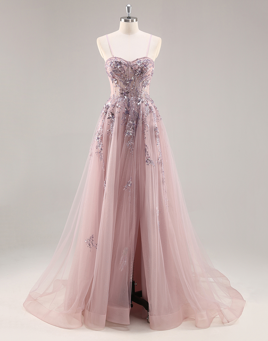 Sparkly Navy Corset Tulle Long Prom Dress with Appliques