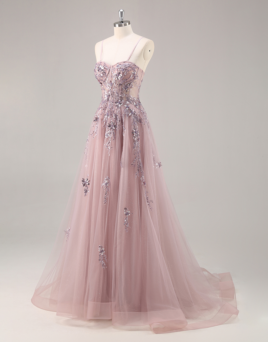 Sparkly Navy Corset Tulle Long Prom Dress with Appliques