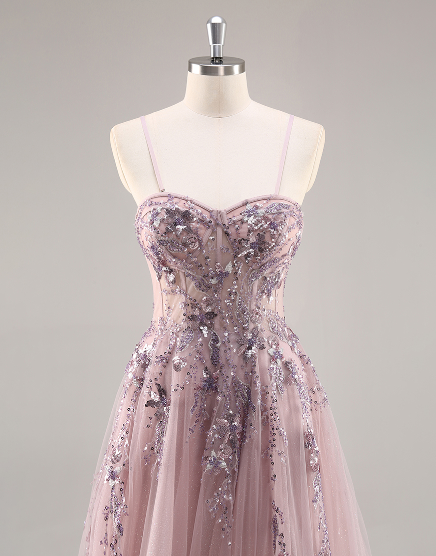 Sparkly Navy Corset Tulle Long Prom Dress with Appliques