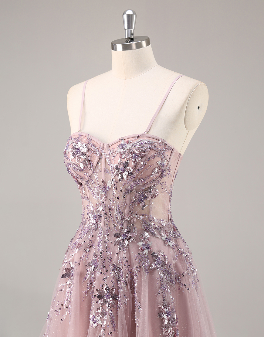 Sparkly Navy Corset Tulle Long Prom Dress with Appliques