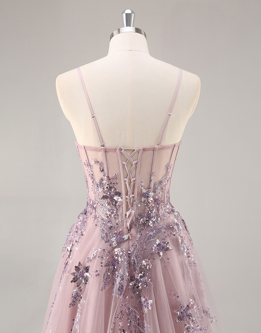 Sparkly Navy Corset Tulle Long Prom Dress with Appliques