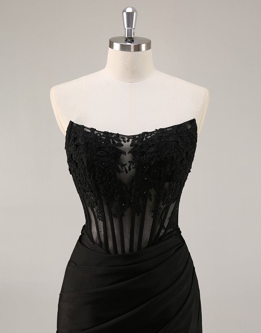 Black Bodycon Satin Short Corset Homecoming Dress with Lace