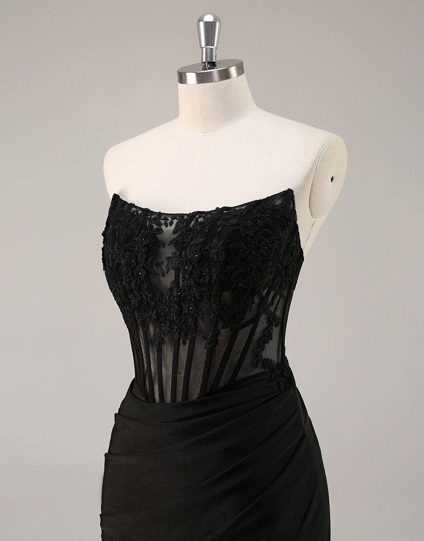 Black Bodycon Satin Short Corset Homecoming Dress with Lace