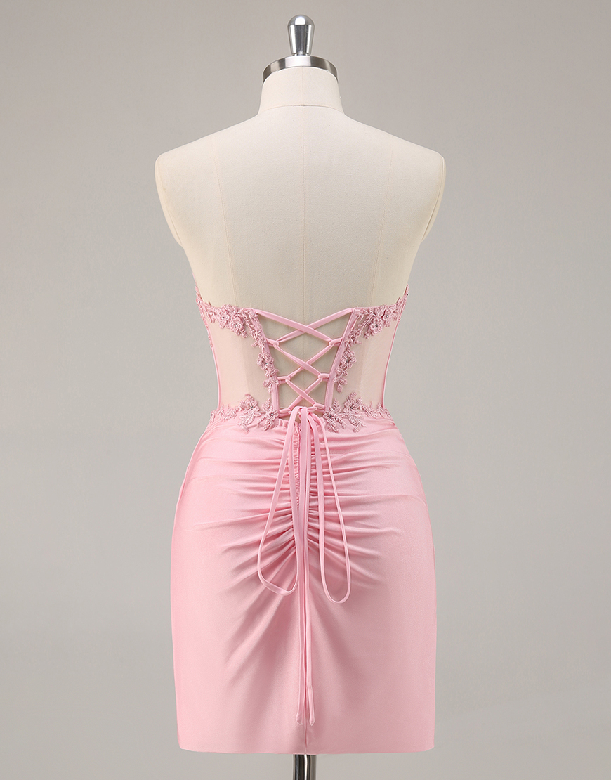 Black Bodycon Satin Short Corset Homecoming Dress with Lace