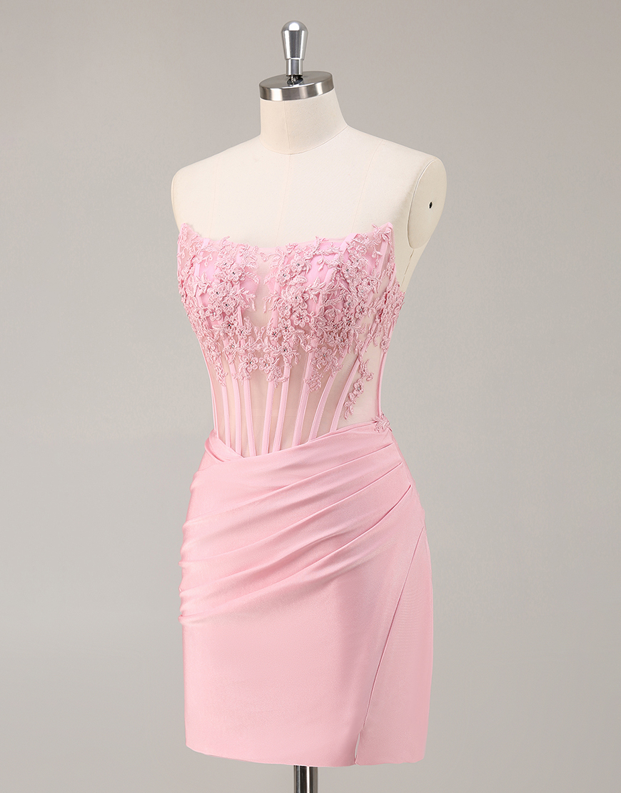 Black Bodycon Satin Short Corset Homecoming Dress with Lace