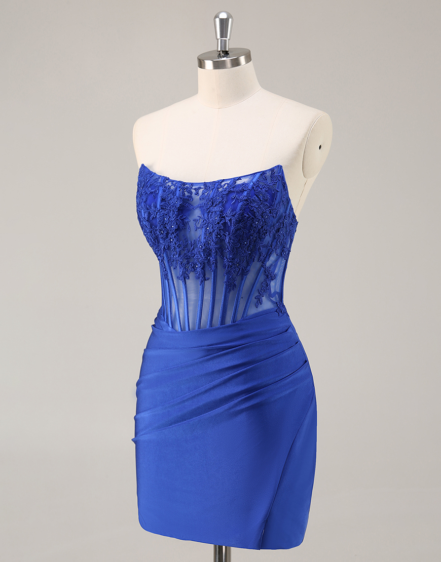 Black Bodycon Satin Short Corset Homecoming Dress with Lace