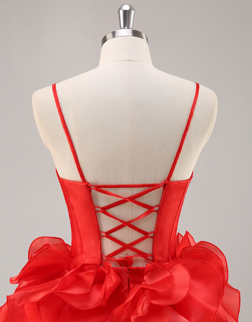 Red Organza Corset Short Ruffled Homecoming Dress with Bows