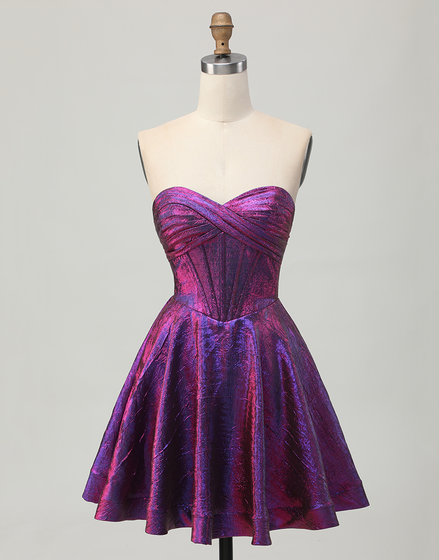 Metallic Dark Purple A Line Short Corset Homecoming Dress