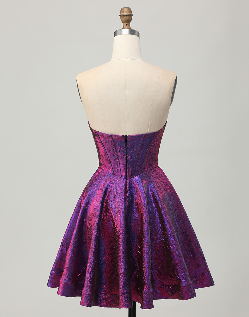 Metallic Dark Purple A Line Short Corset Homecoming Dress