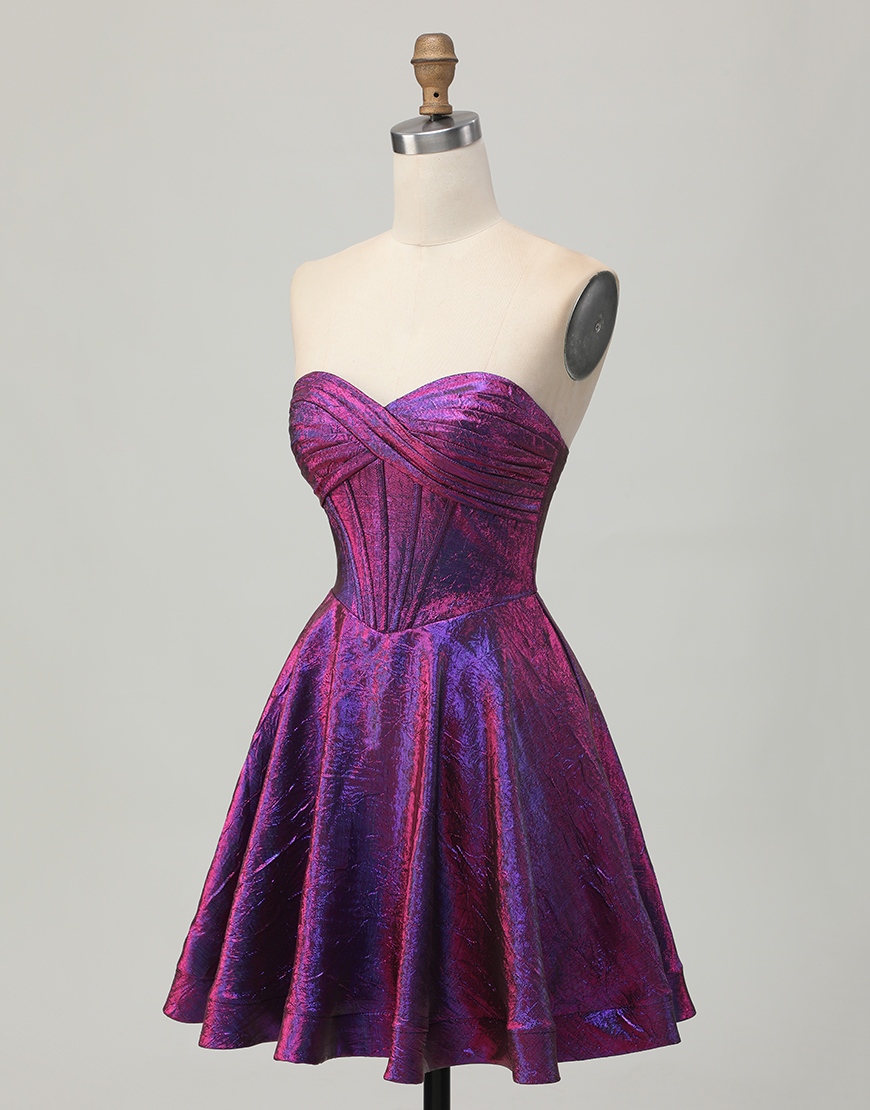 Metallic Dark Purple A Line Short Corset Homecoming Dress