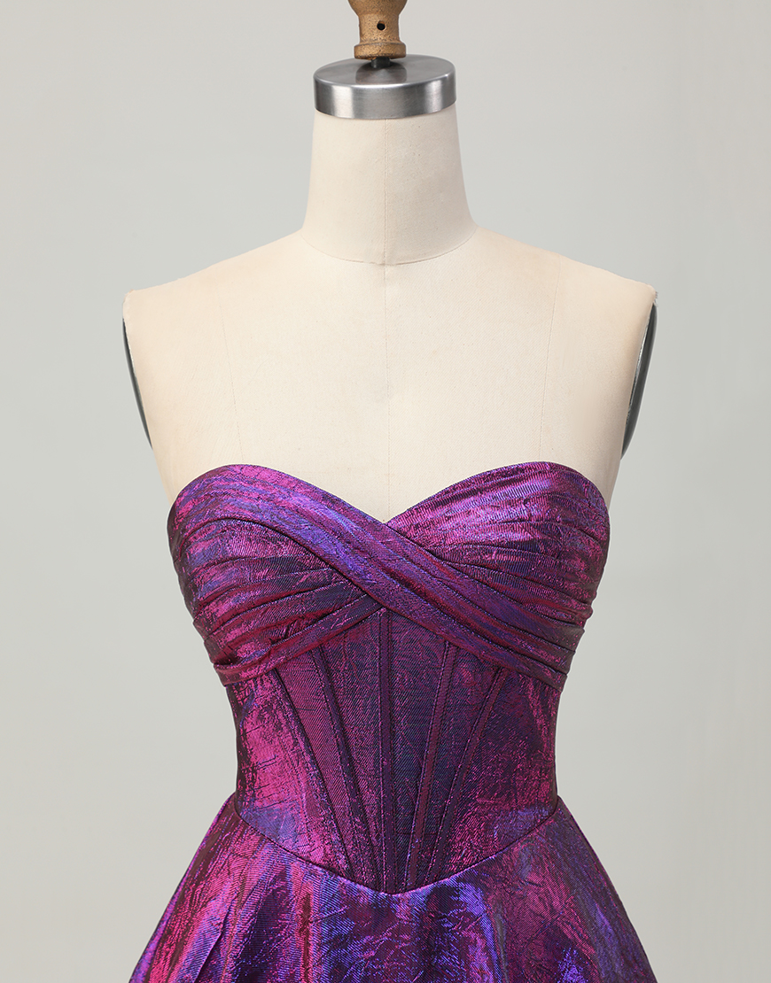Metallic Dark Purple A Line Short Corset Homecoming Dress