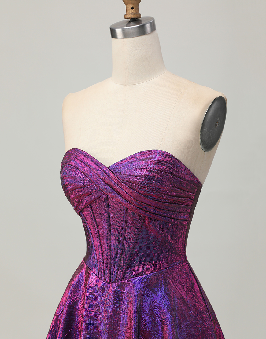 Metallic Dark Purple A Line Short Corset Homecoming Dress