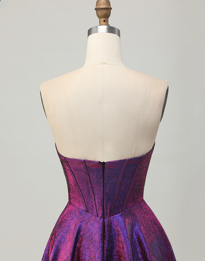 Metallic Dark Purple A Line Short Corset Homecoming Dress