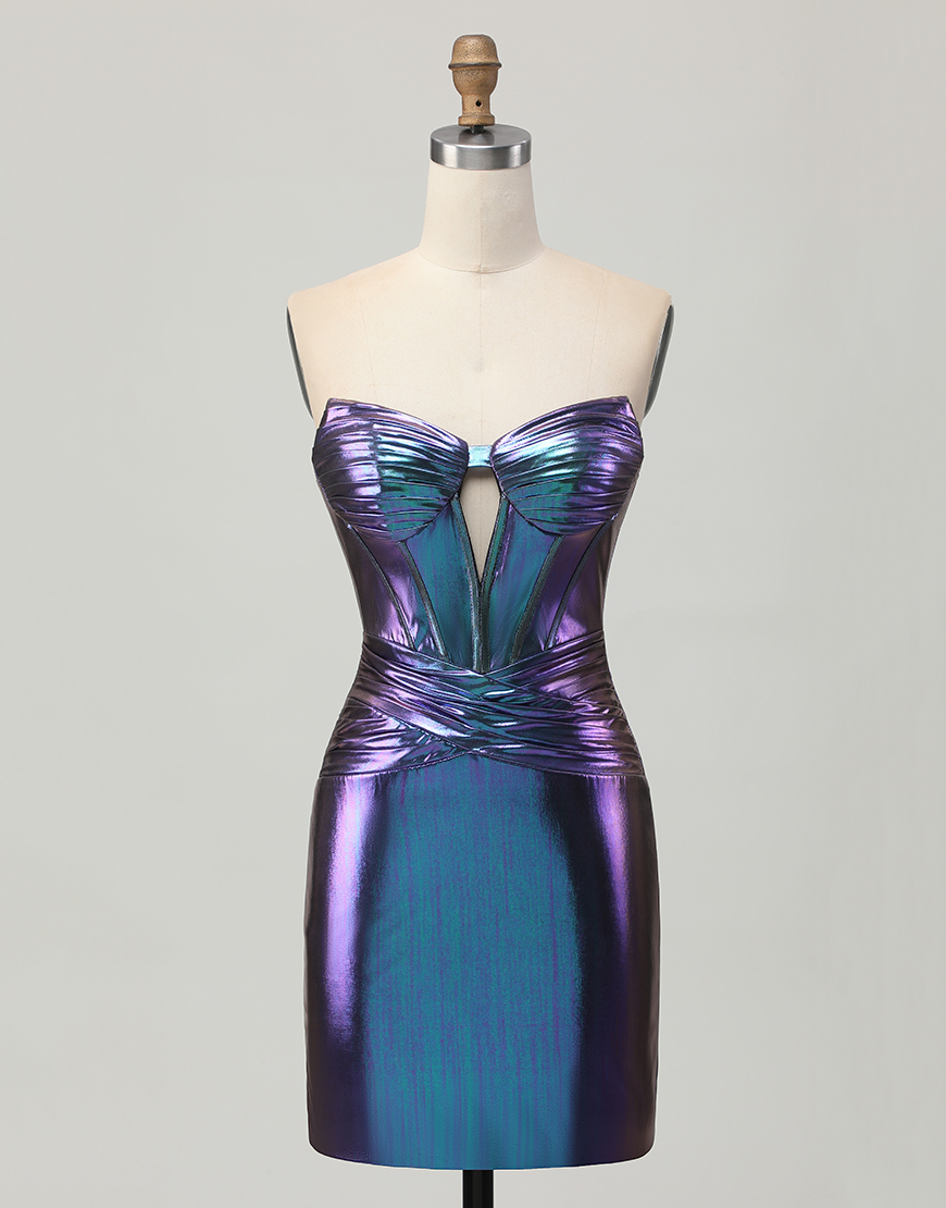 Blue Purple Metallic Tight Keyhole Short Corset Homecoming Dress
