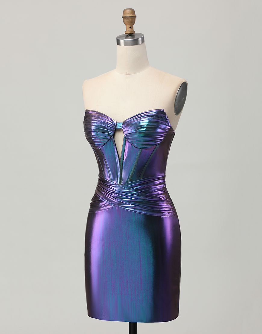 Blue Purple Metallic Tight Keyhole Short Corset Homecoming Dress