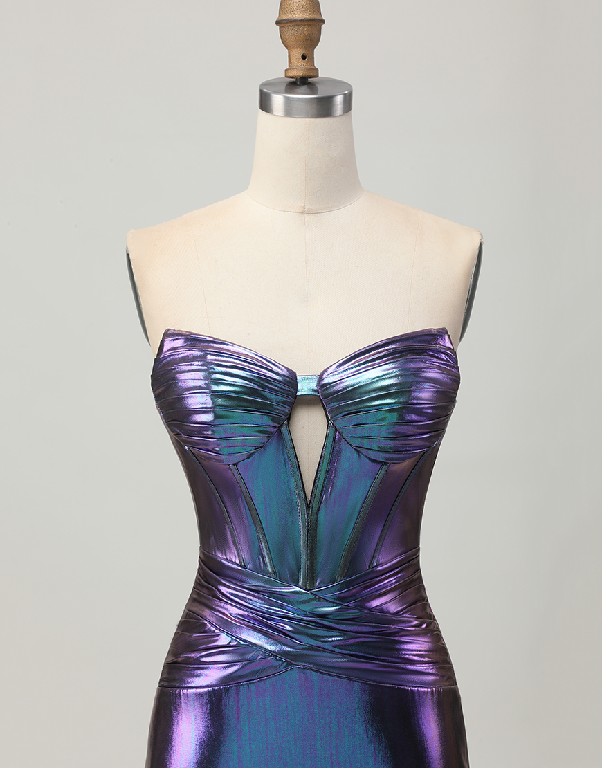 Blue Purple Metallic Tight Keyhole Short Corset Homecoming Dress
