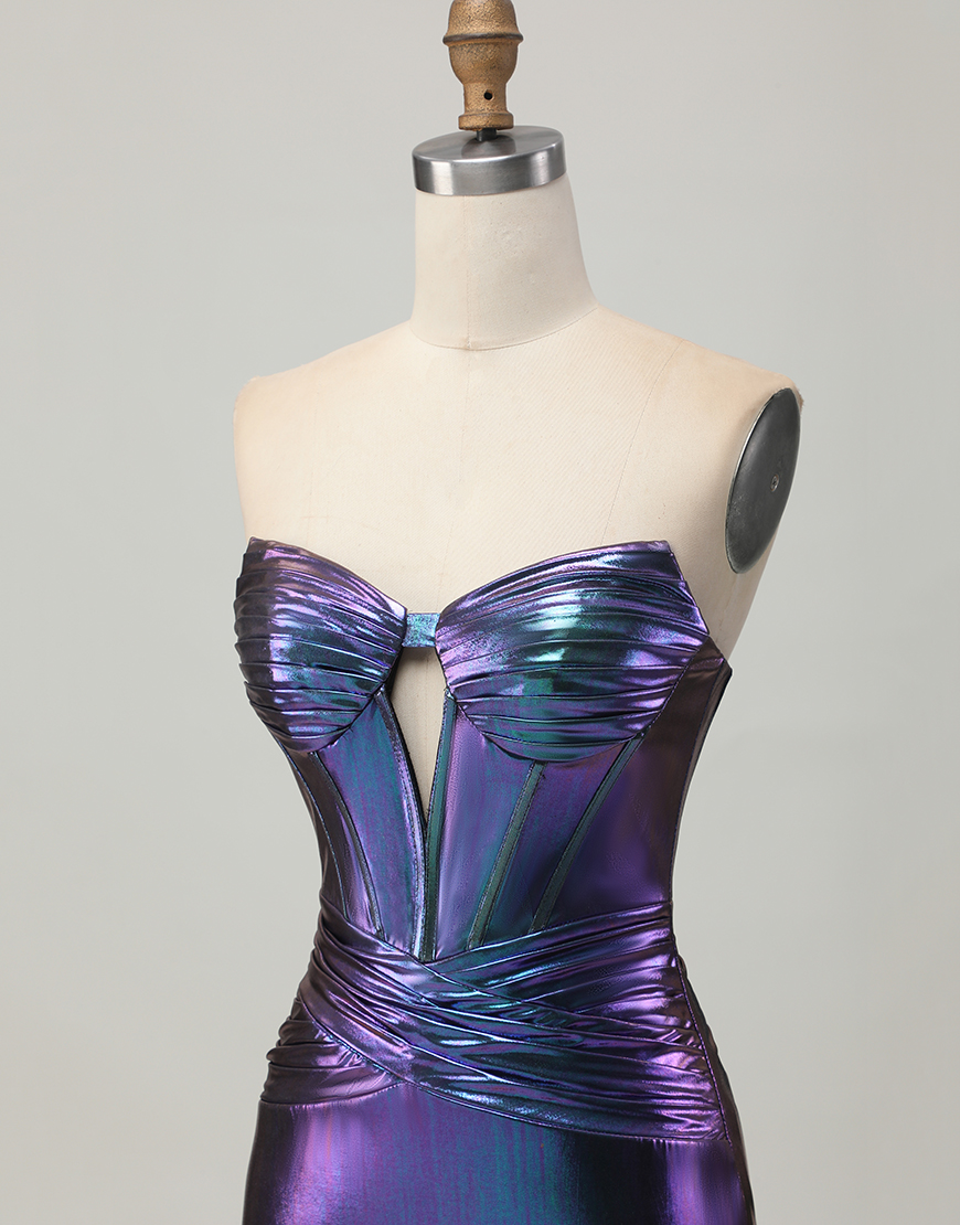 Blue Purple Metallic Tight Keyhole Short Corset Homecoming Dress