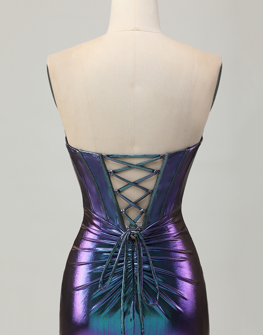 Blue Purple Metallic Tight Keyhole Short Corset Homecoming Dress