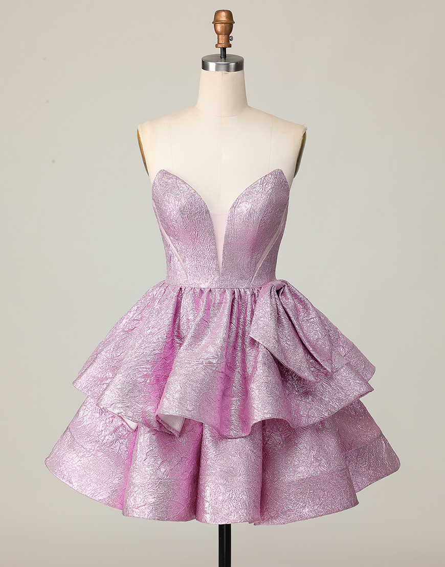 Light Purple Metallic A Line Ruffled Short Homecoming Dress