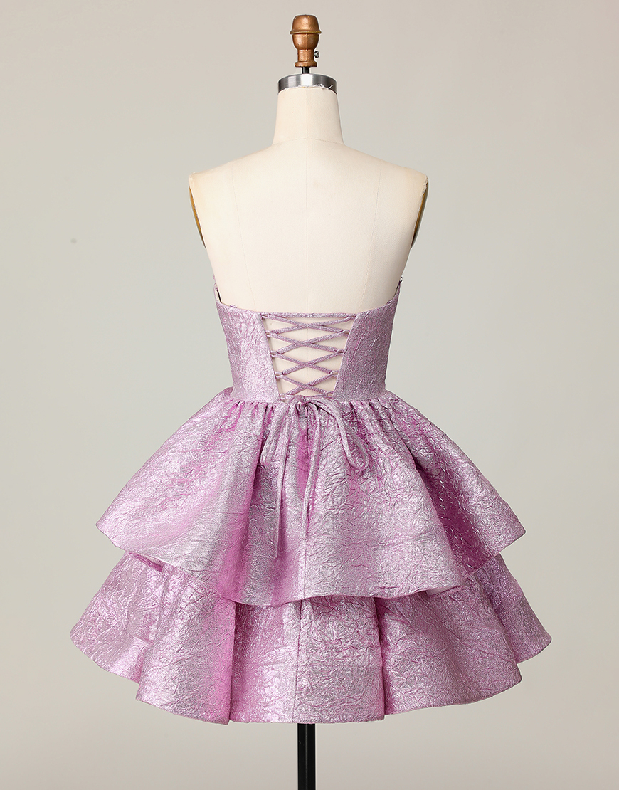 Light Purple Metallic A Line Ruffled Short Homecoming Dress