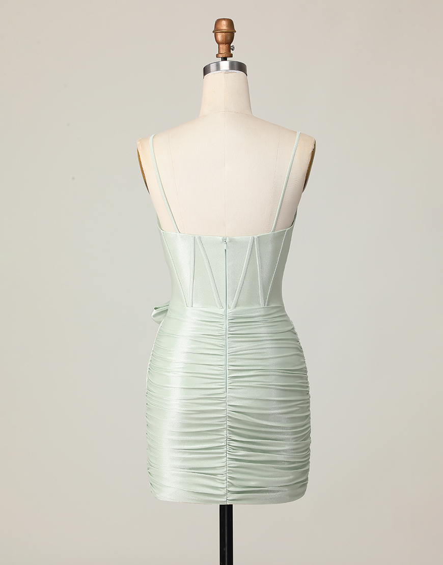 Sage Satin Tight Short Corset Homecoming Dress with Bow