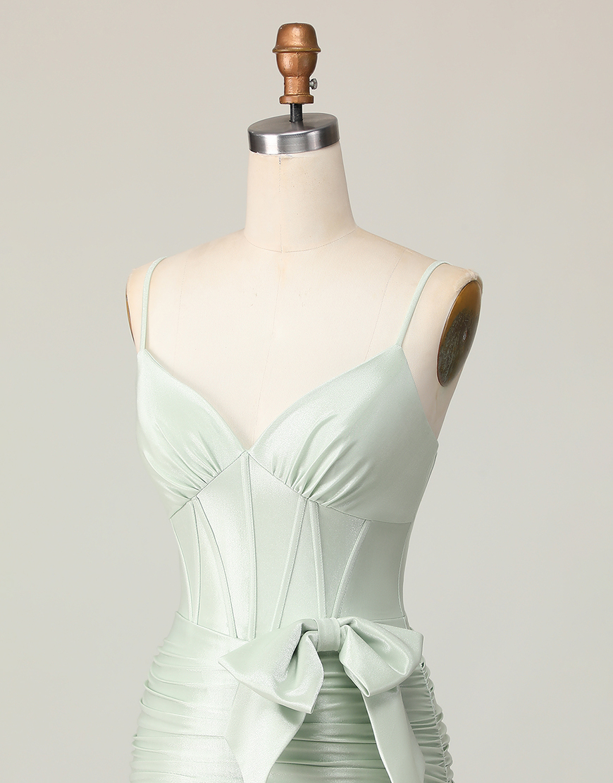 Sage Satin Tight Short Corset Homecoming Dress with Bow