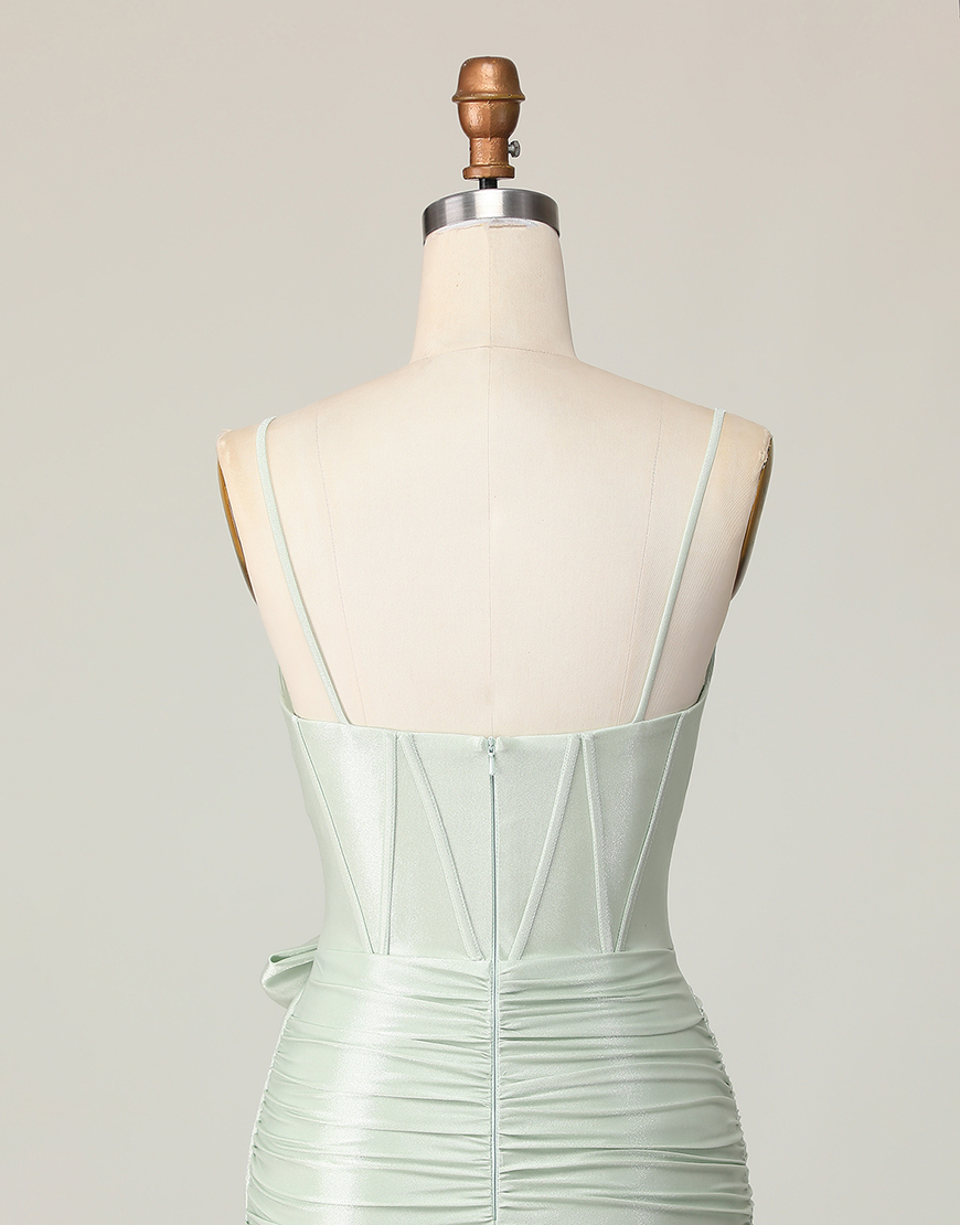Sage Satin Tight Short Corset Homecoming Dress with Bow