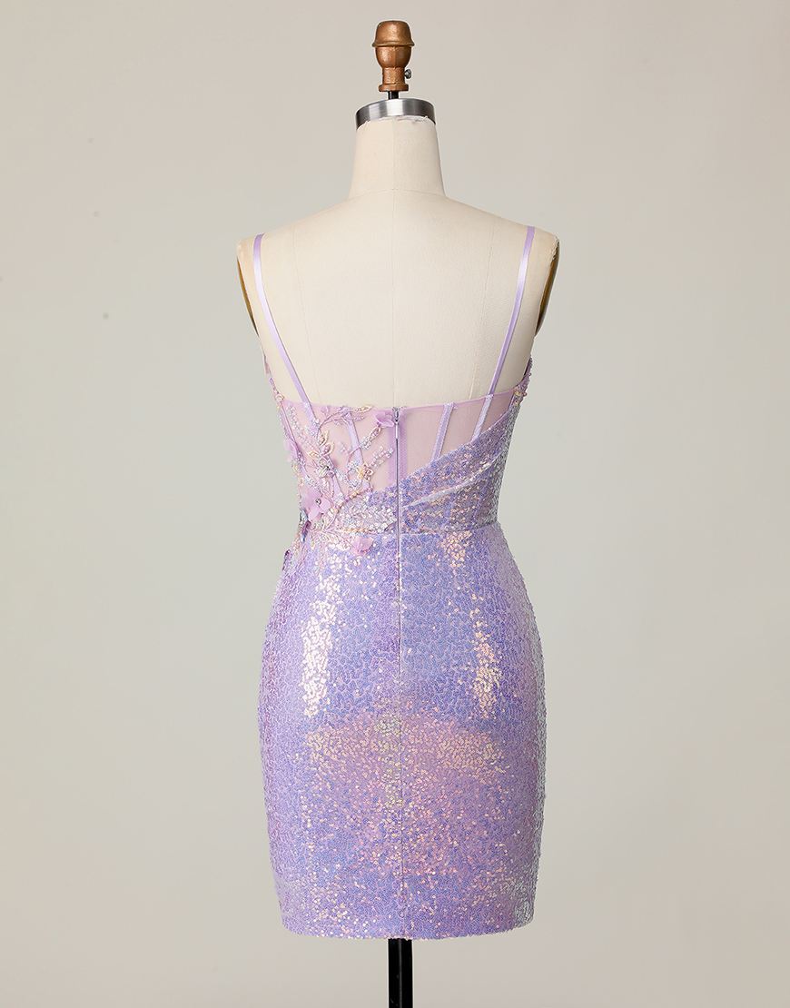 Sparkly Lilac Sequins Tight Short Corset Homecoming Dress