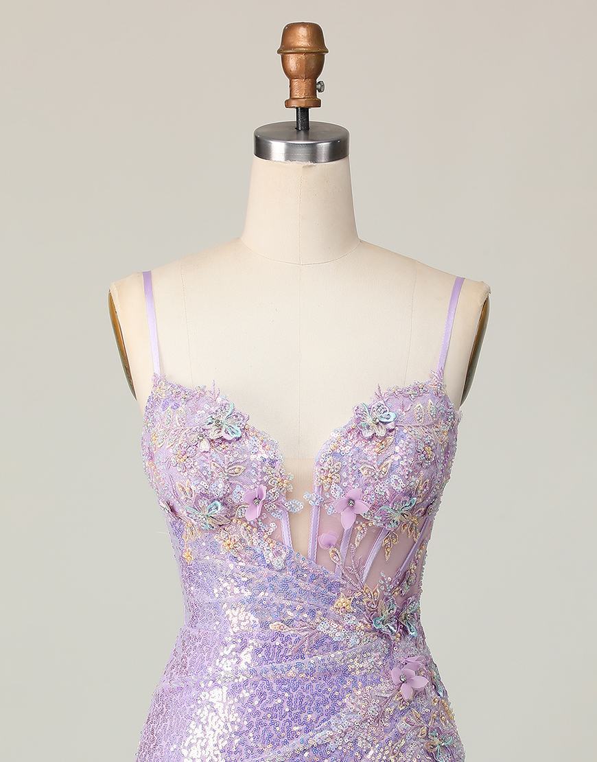 Sparkly Lilac Sequins Tight Short Corset Homecoming Dress