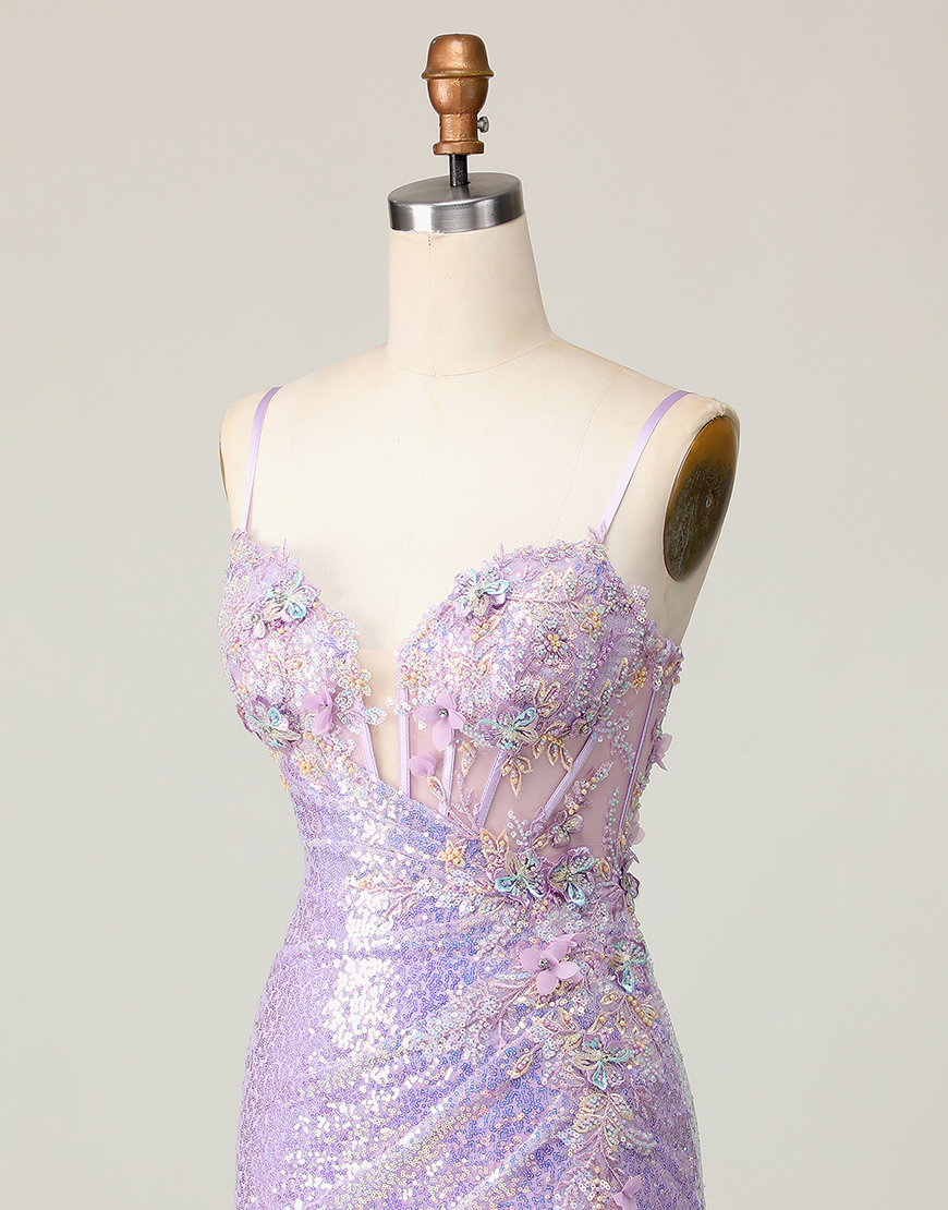 Sparkly Lilac Sequins Tight Short Corset Homecoming Dress
