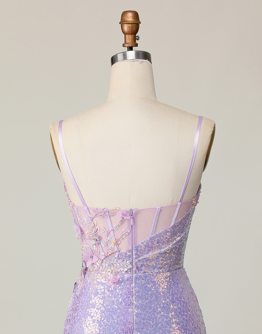 Sparkly Lilac Sequins Tight Short Corset Homecoming Dress