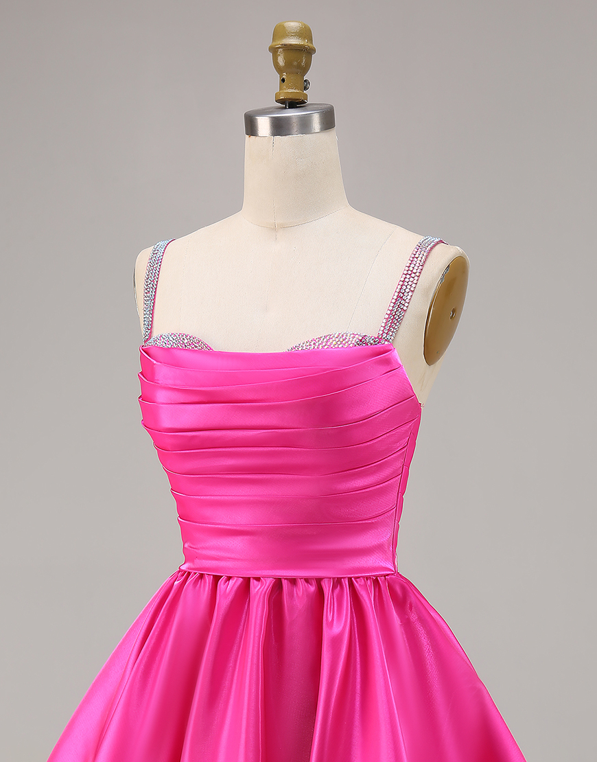 Sparkly Fuchsia A Line Ruched Short Homecoming Dress with Beading