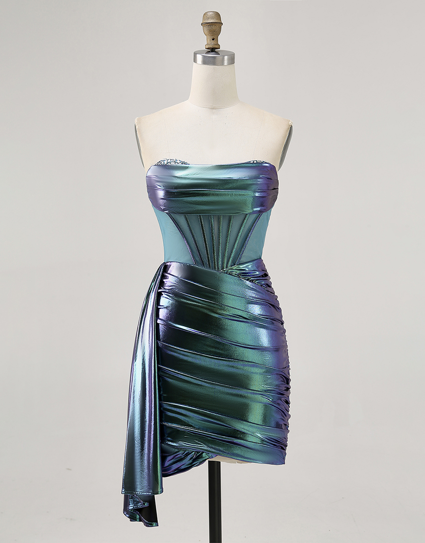 Sparkly Metallic Green Corset Tight Short Homecoming Dress with Ruffles