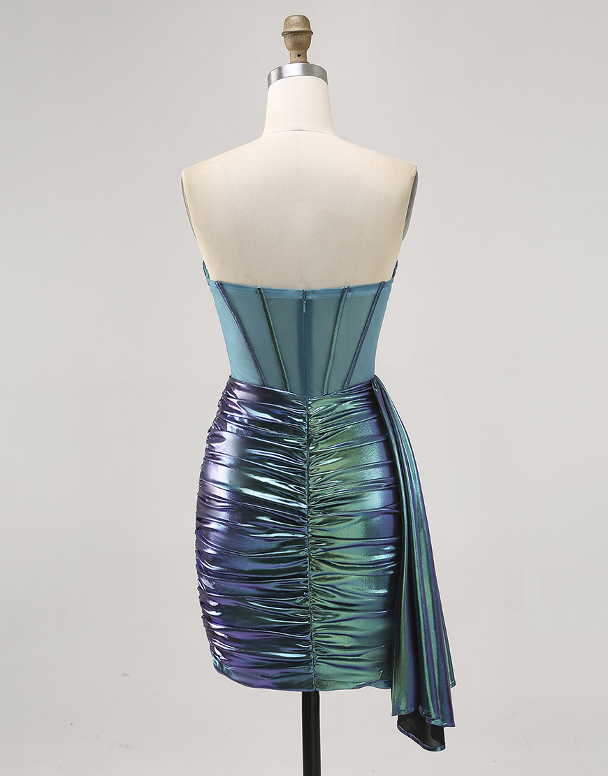 Sparkly Metallic Green Corset Tight Short Homecoming Dress with Ruffles