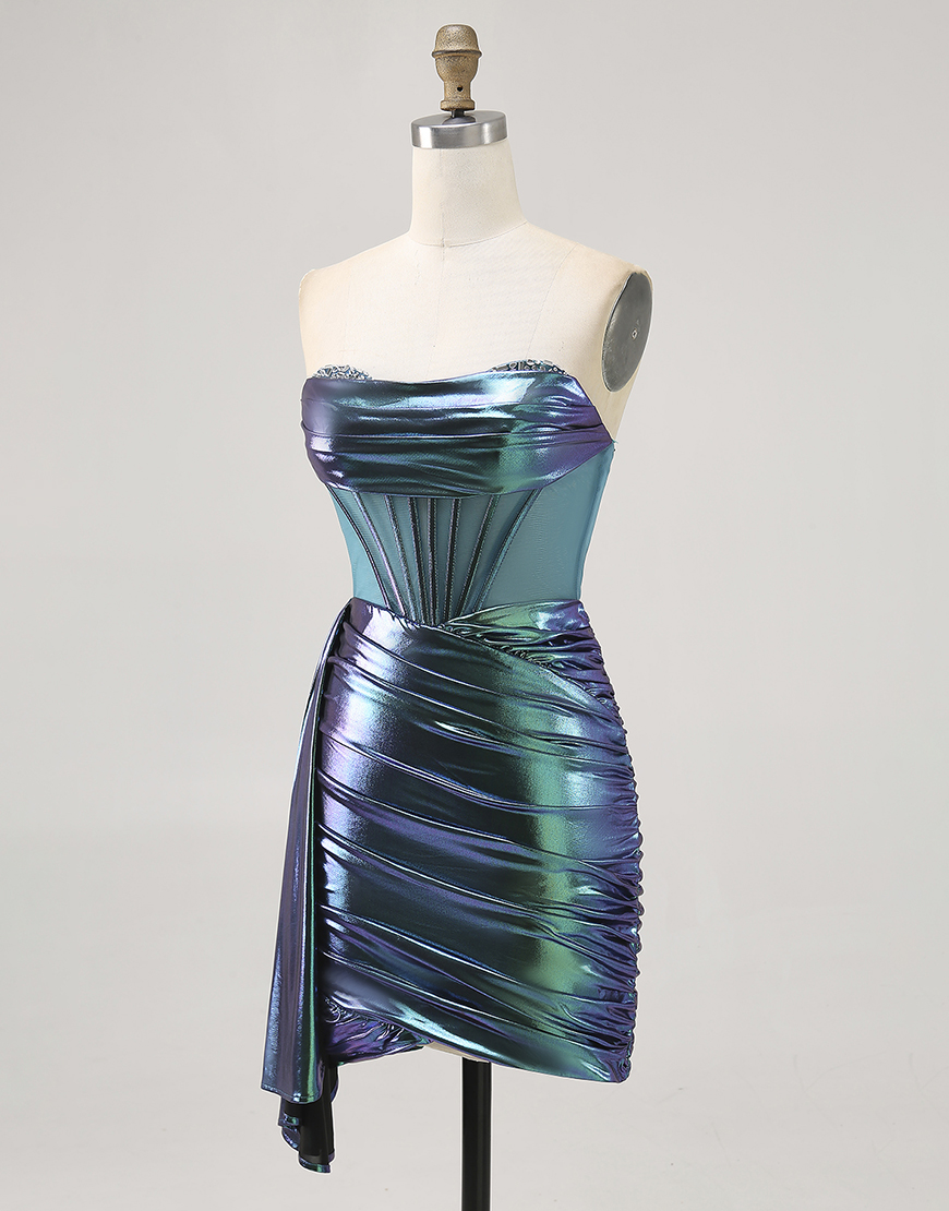 Sparkly Metallic Green Corset Tight Short Homecoming Dress with Ruffles