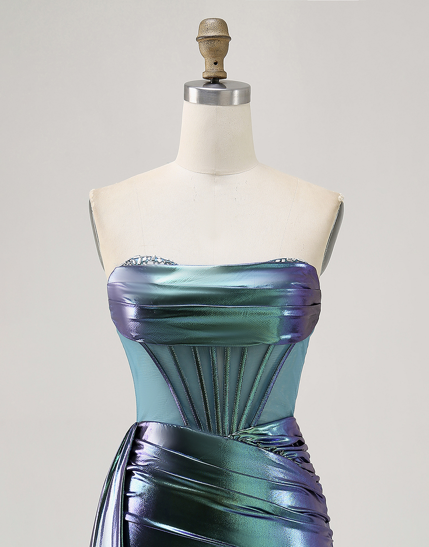 Sparkly Metallic Green Corset Tight Short Homecoming Dress with Ruffles