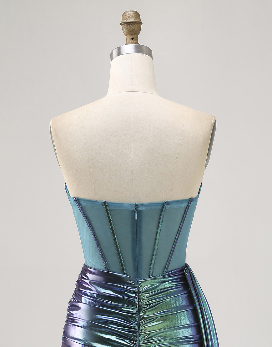 Sparkly Metallic Green Corset Tight Short Homecoming Dress with Ruffles