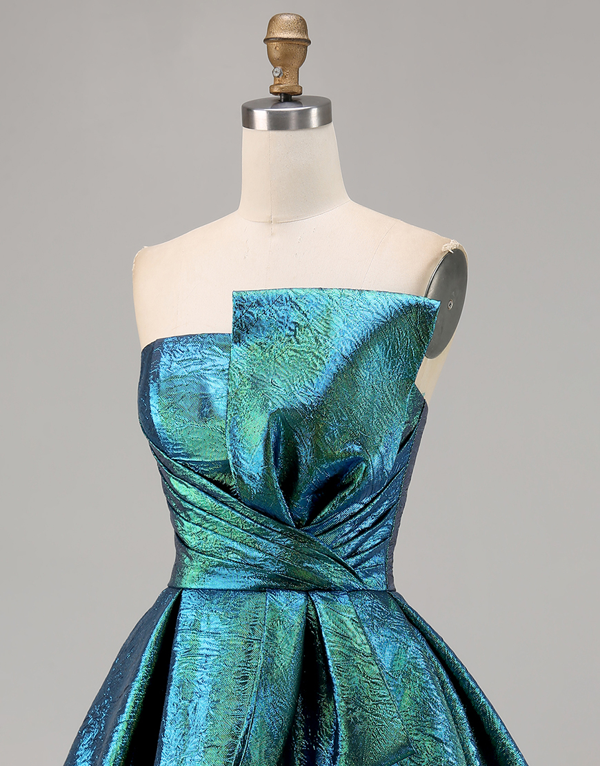 Sparkly Metallic Peacock Green A Line Strapless Short Homecoming Dress