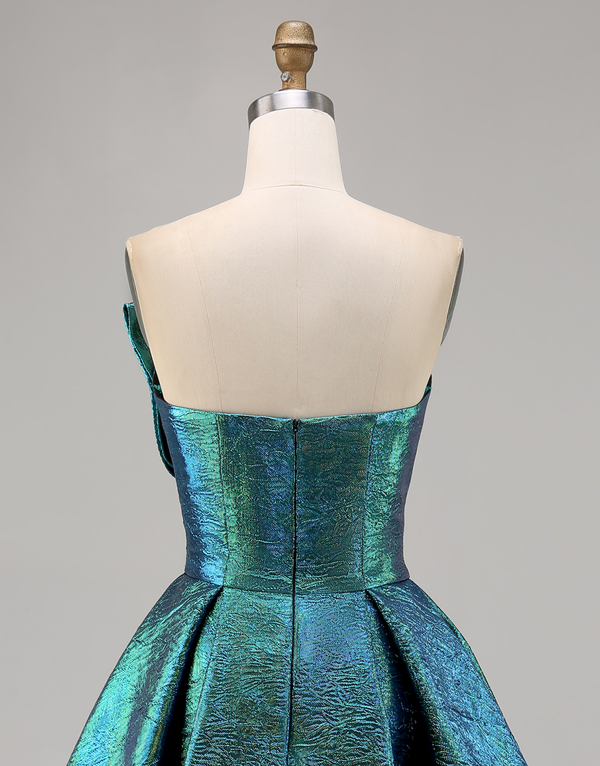 Sparkly Metallic Peacock Green A Line Strapless Short Homecoming Dress