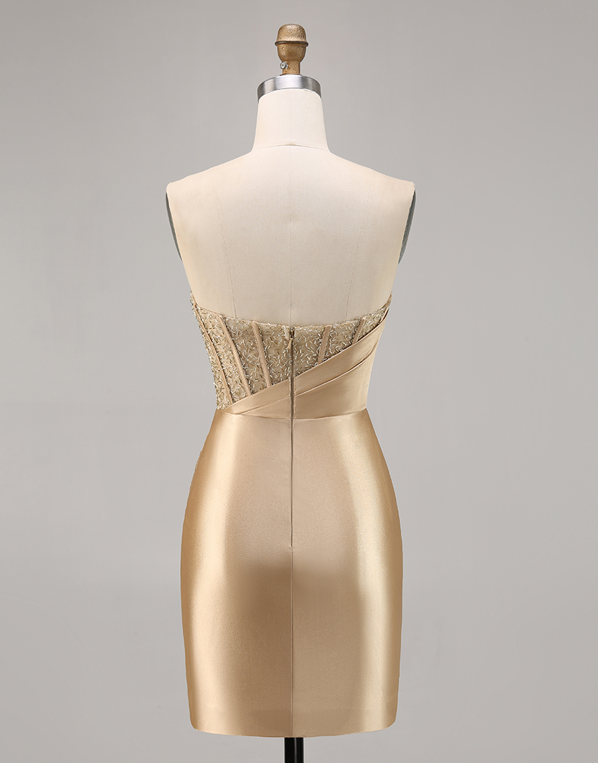 Golden Corset Satin Strapless Tight Short Homecoming Dress