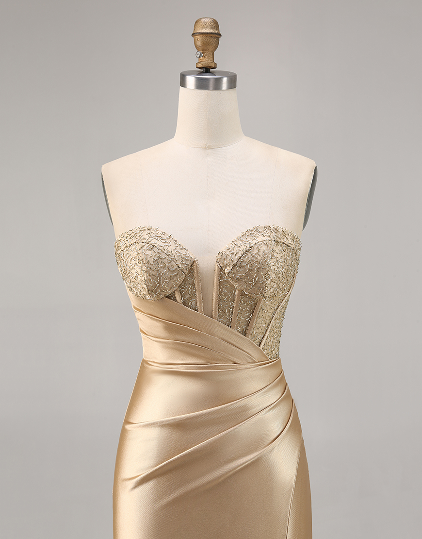 Golden Corset Satin Strapless Tight Short Homecoming Dress